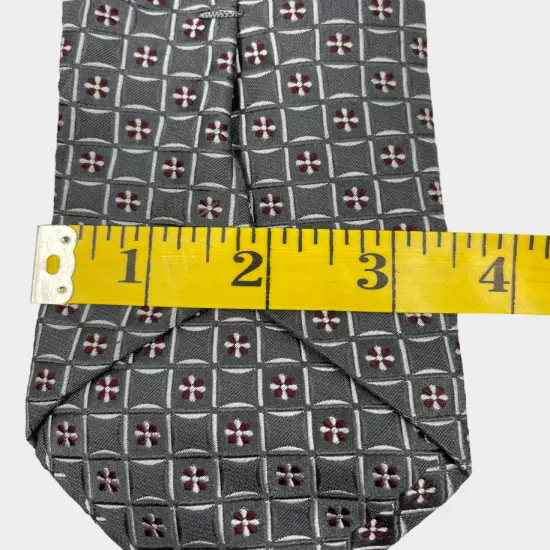 Jones New York Gray Floral Geometric Long Necktie Silk Tie 3.5" x 62"