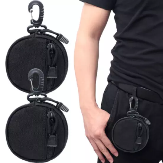 2pcs Black Tactical EDC Key Coin Pocket with Hook Waist Bags Accessories Pouches