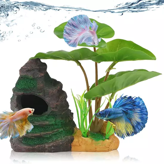 Betta Fish Leaf Pad Hammock Aquarium Decoration Cichlid Fish Tank Resin Rock Mou