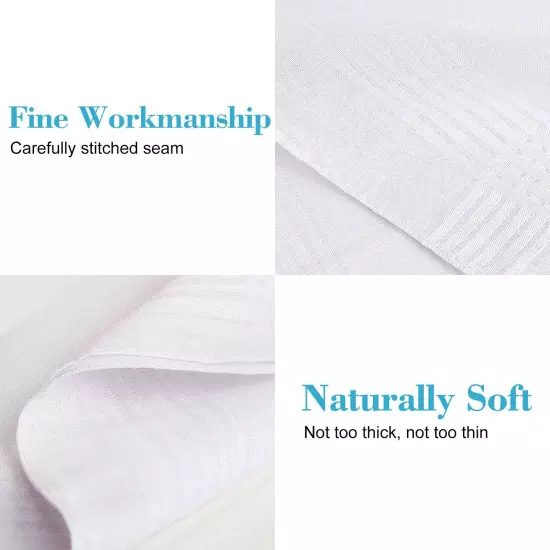 New Lot of 5 Men's Manhankon White Handkerchiefs 100% Cotton 15x15 inches