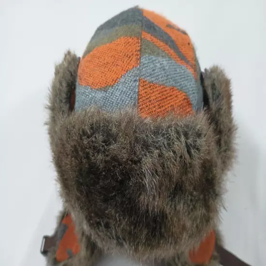 Trapper Hat Orange Brown Winter Cap Ear Flaps Faux Fur Buckle FAST Shipping