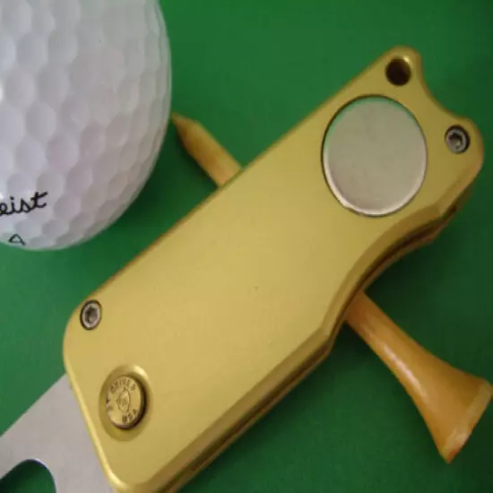 DIVIX GOLF switchblade DIVOT TOOL in SATIN GOLD-MADE IN THE USA!