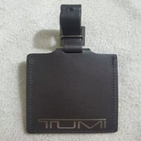 New Tumi Dark Brown Leather Large Luggage Tag with Adjustable Buckle