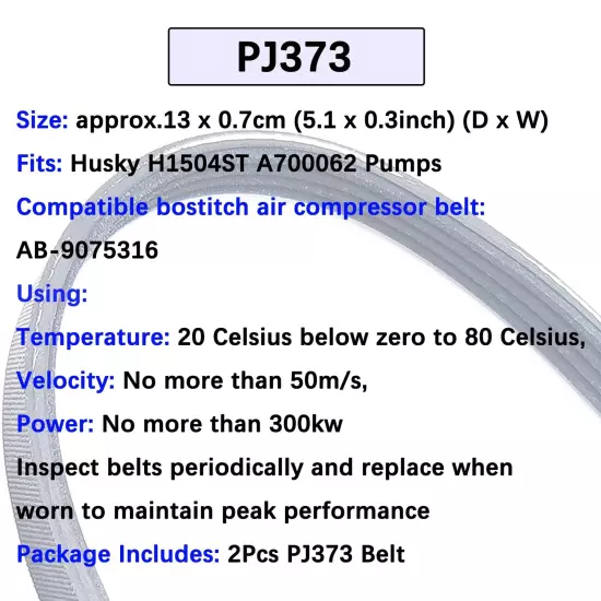 PJ373 Replacement Air Compressors Belt for Husky H1504ST A700062 Air Compress...