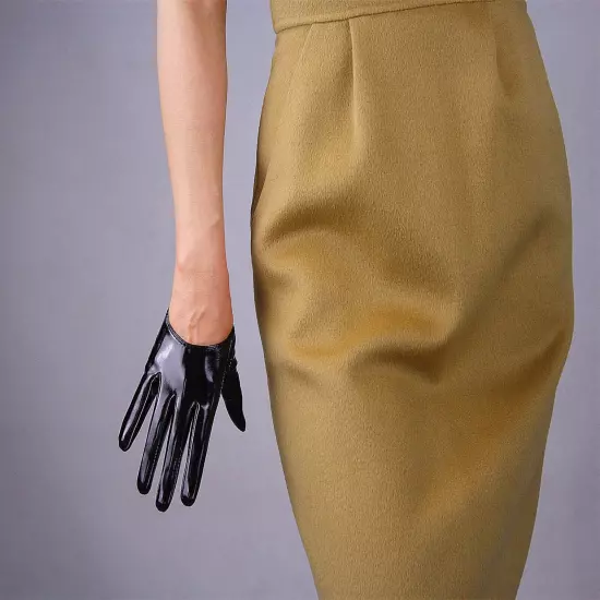 LATEX GLOVES Shine Leather Faux Patent Vegan PU 8" 21cm Short Basic Shine Black