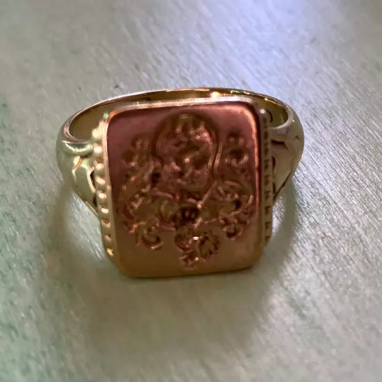 18K Yellow Gold Crest Signet Men's Ring Swiss Coat of Arms Vintage Stamped 750