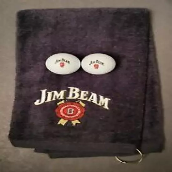 Jim Beam Embroidered Golf Sport Towel & Balls Set 16x26 Black 