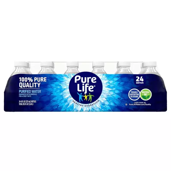 Pure Life Purified Water 16.9 fl oz & 8 Fl Oz Plastic Bottled Water 24 Pack