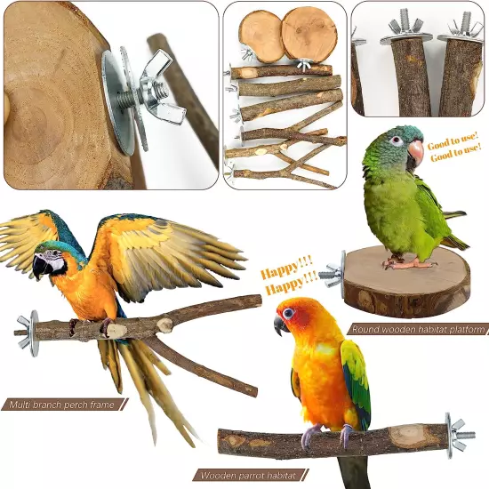 8 Pieces Natural Wood Bird Perch Wooden Parrot Perch Stand Fork Toys Hanging