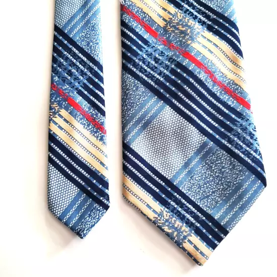 Prince Bellini Italian styled tie plaid blue yellow red polyester 58 x 4.25