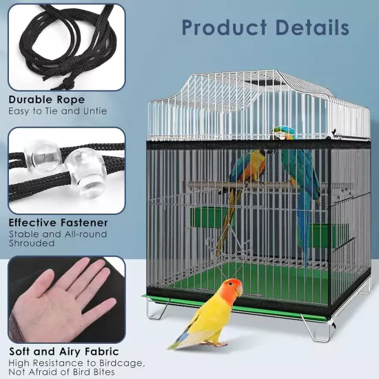  Bird Cage Seed Catcher, 59-86'' X16'' Universal Birdcage Net Nylon Adjustable 