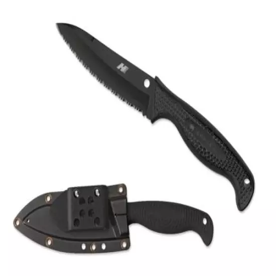 Spyderco Aqua Salt FB23SBBK Fixed Blade Knife Black 4.6" Serrated Edge H-1 Blade