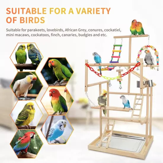 HPWAHOMEPART Bird Playstand Parrot Playground Wood Play Stand Gym Perch 4 Lad...