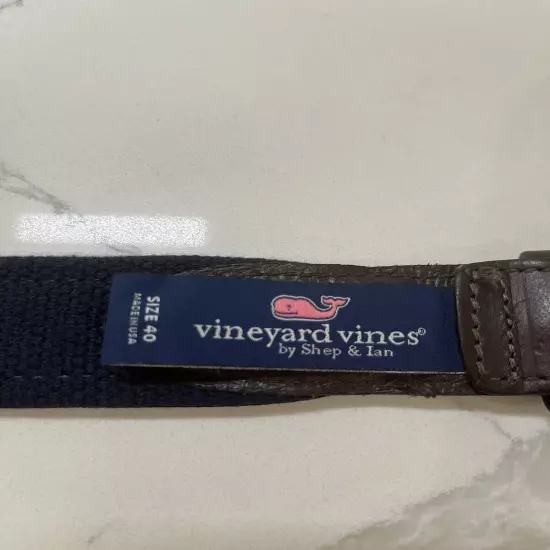 VINEYARD VINES Men's NAVY Leather Trim CANVAS AMERICAN FLAG PATRIOT BELT Size 40