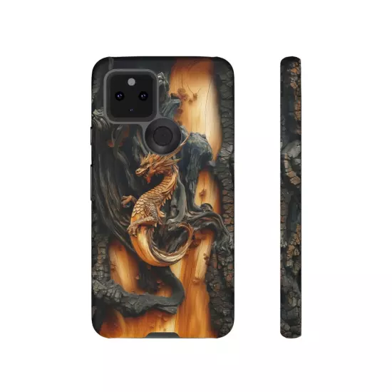 For iPhone, Samsung Galaxy, Pixel - Phone Case Cover - Carved Wood Dragon Print