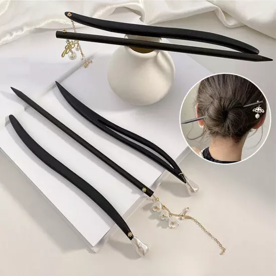 Women Hair Sticks Clip Chinese Style Vintage Headwear Wooden Chopstick Hairpin □