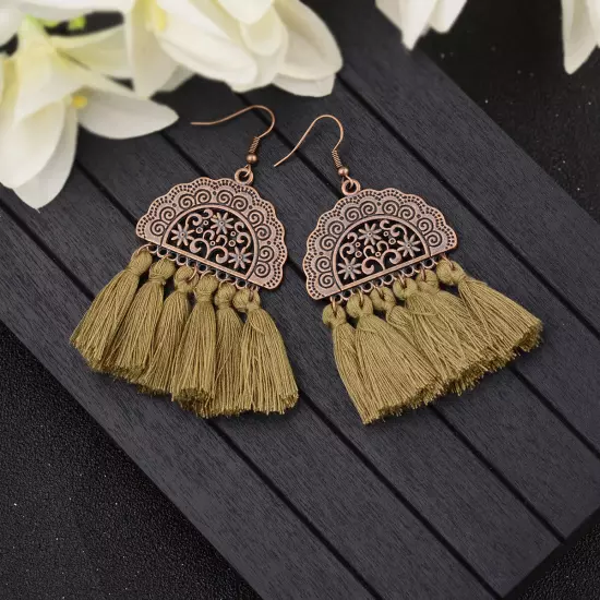 Fashion Women Bohemian Earrings Long Tassel Fringe Drop Dangle Ear Stud Jewelry