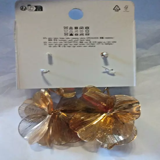 ZARA 5 " Dangle Earrings Big Gold Petal Flowers New