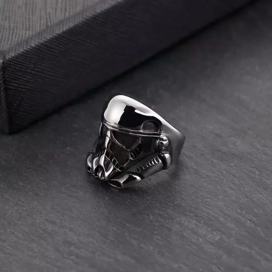 Storm Trooper Warrior Helmet Ring Stainless Steel War Robot Biker Punk Men Ring