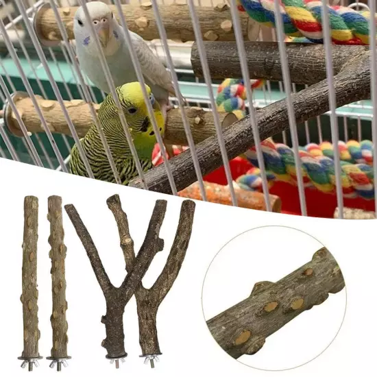 4 PCS Natural Wood Bird Perch Stand, Hanging Multi Branch Perch for Par K Zaq