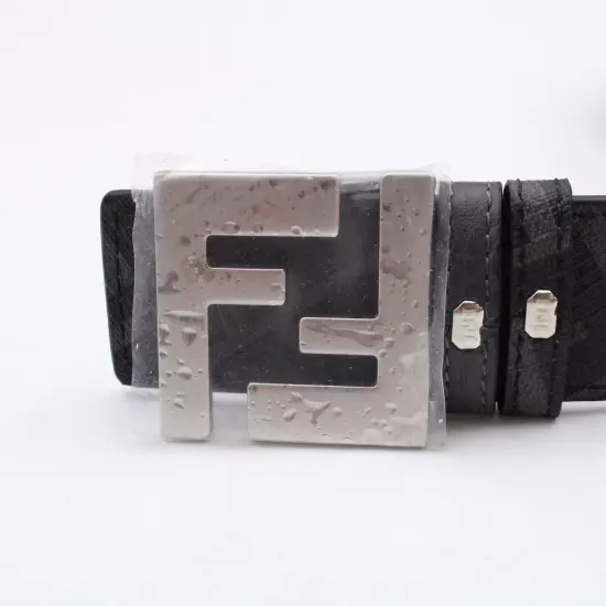 Fendi Reversible Belt Squared FF Logo Water Droplet Effect Buckle in Black/Grey