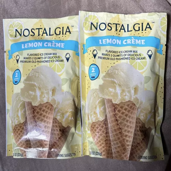 NEW Lot of 2 Nostalgia LEMON CREME Ice Cream Mix 8oz Packs Best by: 1/26