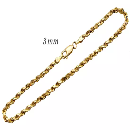 14k Solid Yellow Gold Rope Chain Necklace Bracelet 1mm-10mm Men Women Sz 7"-30"