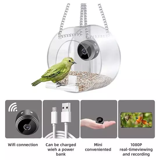  Bird House Pet Feeder Acrylic with Camera Home Pet Bird Feeder Transparent6725