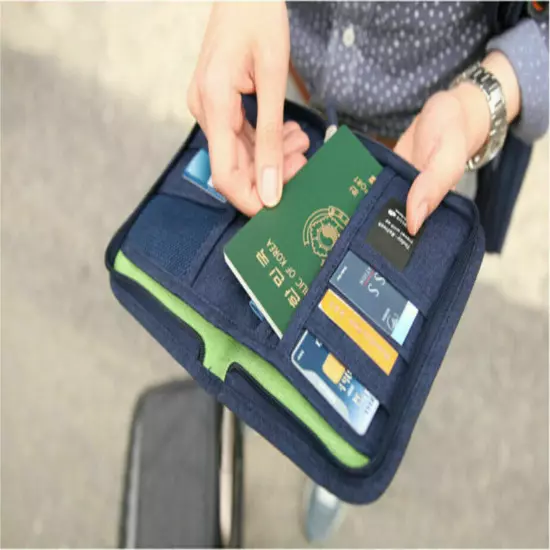 Family Travel Wallet Passport Holder RFID Blocking Document Organizer Bag Case