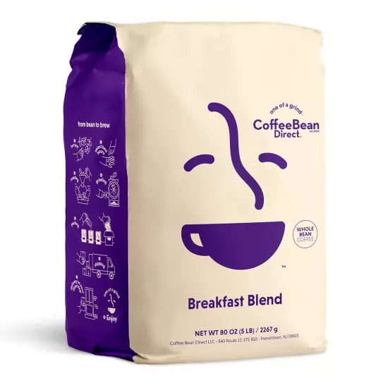 Breakfast Blend, Whole Bean Coffee, 5-Pound Bag