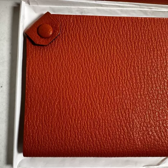 Hermes Tarmac Men's Orange Epsom Leather Passport Holder Wallet With Receipt