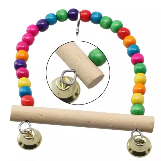 Natural Perch Parrot Swing Toy with Colorful Beads Encourage Bird's Playfulness