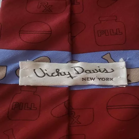 Vicky Davis Maroon 'Filler Up' Pharmacy RX Themed Tie, 100% silk - EUC