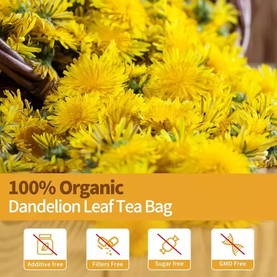 Dandelion Leaf & Root Tea Bags Organic - Supports Kidney & Lung Function, Caffei