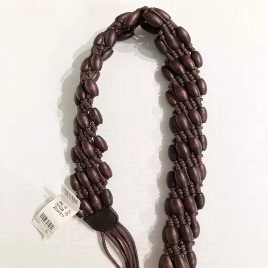 Talbots Beaded Tie Belt Fringe Brown Woven Braided Rope Tassel Retro Boho Hippie