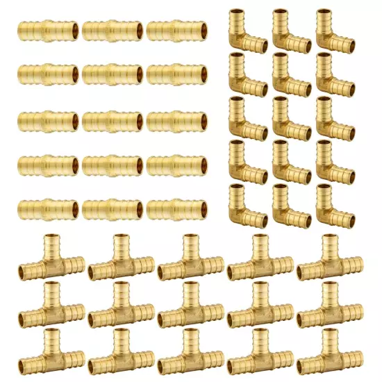 EFIELD 45 PCS 1/2" PEX Crimp Brass Fittings: Elbow, Coupling, Tee(15 PCS/Each)