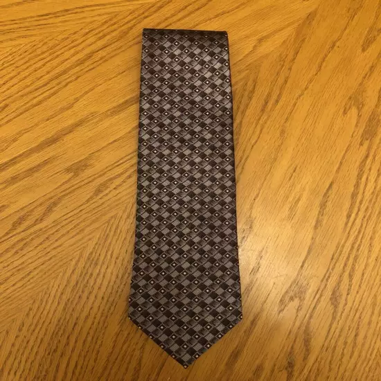 Pronto Uomo Silk Tie, Brown Black Gray & White Geometric Design 