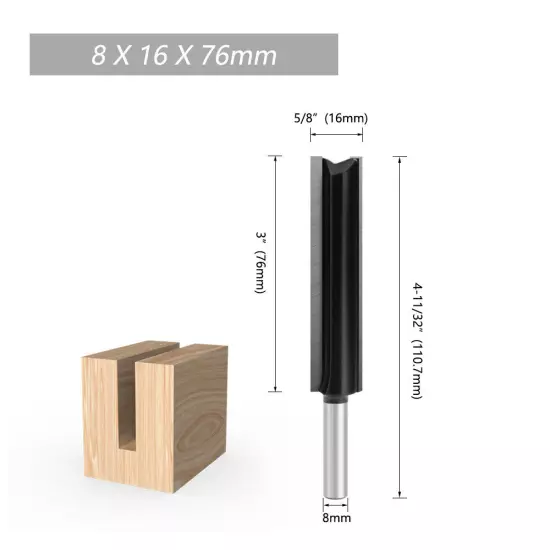 8mm Shank Extra Long Straight Router Bits 2Flutes Cutter, Cutting Height: 76mm