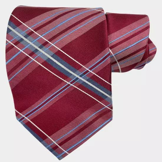 Croft & Barrow Red Blue Striped Plaid Repp Silk Blend Necktie Tie 3.8" x 58"