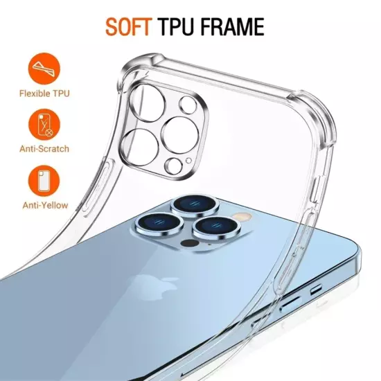 Shockproof Silicone Clear Phone Case For iPhone 11 12 13 14 15 Pro Max Plus Lens