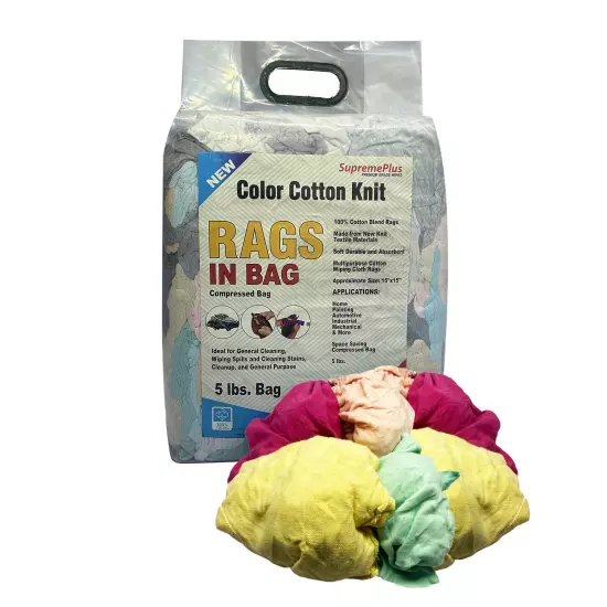 New Color Knit T-Shirt Cotton Wiping Rags 5 lbs. Bag Multipurpose Cleaning Cloth