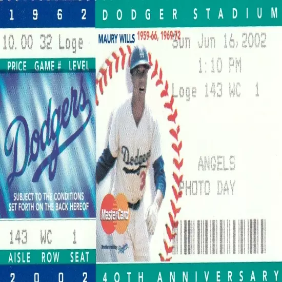 2002 LA Dodgers vs Los Angeles Angels Photo Day June 16 Ticket Stub Maury Wills