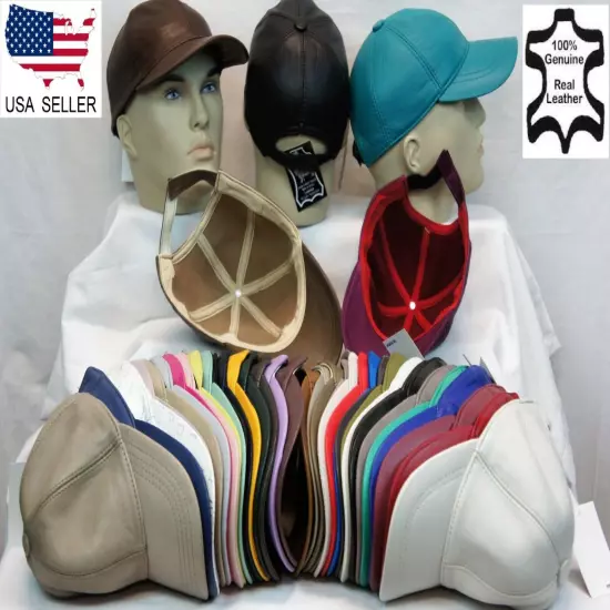 New 100% Real Genuine Lambskin Leather Baseball Cap Hat Sports Visor 40 COLORS