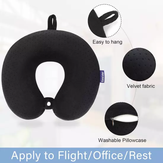 Black Travel Neck Pillow Memory Foam Airplane Pillow for Neck and Head Support S