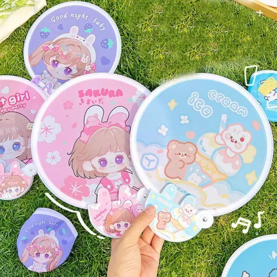 Foldable Cute Cartoon Hand Fan Summer Portable Small Round Fan D1P0