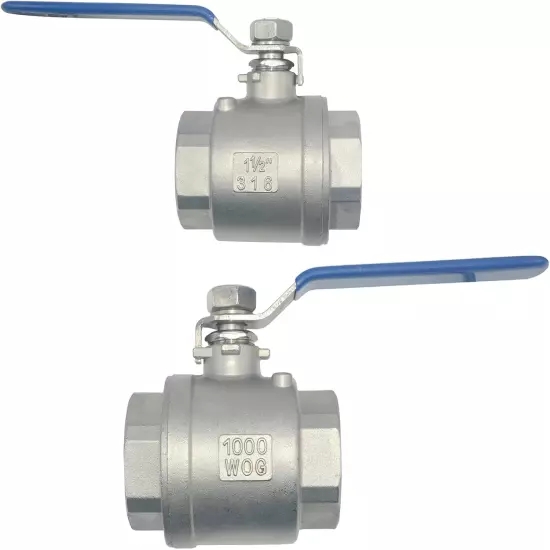 2Pcs 316 Stainless Steel 1.5" Full Port Ball Valve with Heavy Duty Blue Vinyl x