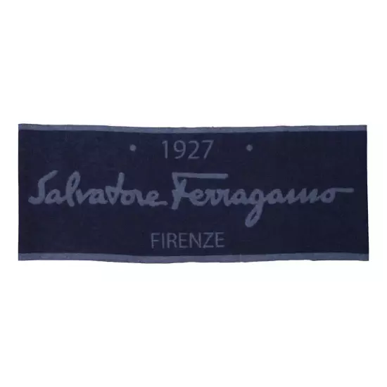 Salvatore Ferragamo Blue Marine Macro Signature Cashmere And Wool Scarf