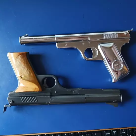 Pair Daisy BB Spring Action Pistols No.177 (Fake Wood Grips) & No.118 (Chrome)