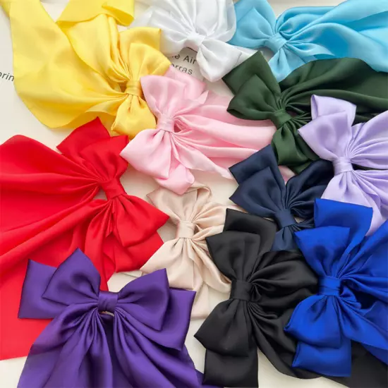 Women Big Bow Hair Clip Satin Ribbon Hairpin Two-layer Bow Long Ribbon Barrette⊱