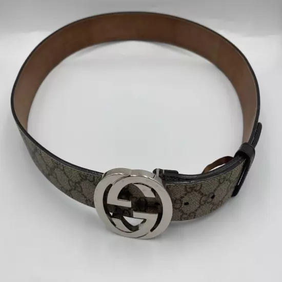 Gucci GG Supreme Interlocking G leather belt 100/40 Beige 411924 Men Used JPN